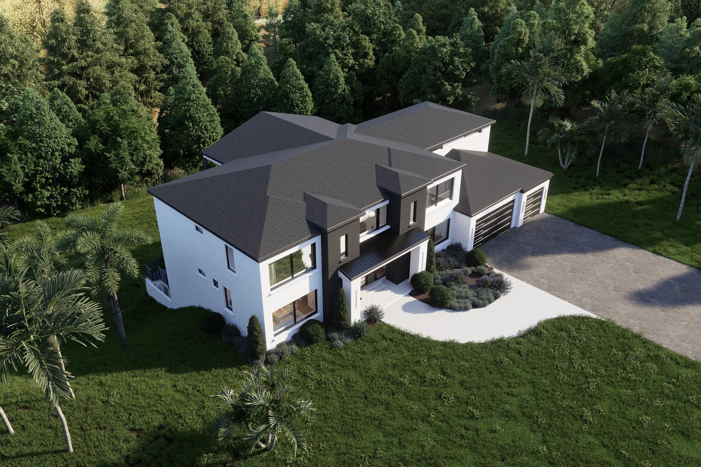 Aerial view of Old Atlanta Estate on its 1.3 wooded acres